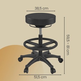 Banco de trabalho ajustável, assento giratório e alto 56 x 56 x (59,5-81) cm preto