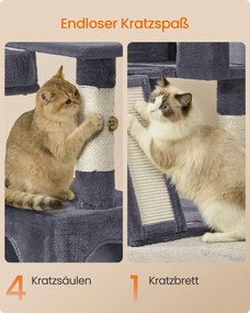 Arranhador para gatos 48 x 48 x 136 cm e com 3 plataformas, cinzento fumado