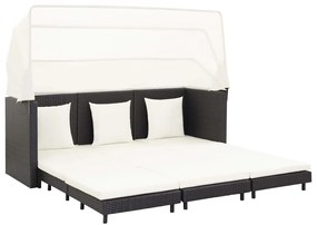 Espreguiçadeira extensível 3 lugares com toldo vime PE preto