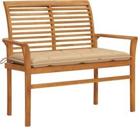 vidaXL Banco de jardim c/ almofadão bege 112 cm teca maciça