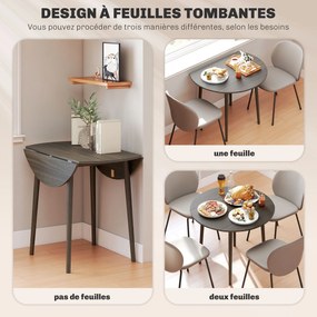 Mesa de jantar dobrável com 2 abas, mesa redonda extensível para 4 pessoas, pés em madeira Ø 89 x 73,5 cm, cinzenta
