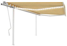 vidaXL Toldo retrátil manual com luzes LED 4x3,5 m amarelo e branco