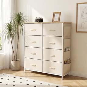 Movel gavetas 80L x 30P x 94.5A cm com 8 Gavetas em Tecido, Estrutura em Aço, Bege