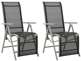 vidaXL Cadeiras jardim reclináveis 2 pcs textilene e alumínio prateado
