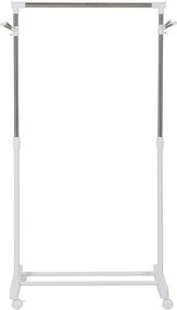 Charriot com Altura Ajustável Cabide com Rodas Portátil Prateleira Inferior Aço 68,5x42x87-145cm Branco e Prata
