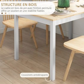 Mesa de jantar e de cozinha com estrutura em madeira maciça para 4 pessoas (CADEIRAS NÃO INCLUIDAS), design vintage, 120 cm, em tons naturais e branco
