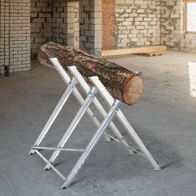 Cavalete para Serrar Dobrável com Altura Ajustável Estrutura Triangular de Metal Suporte para Lenha 83x83x79 cm Prata