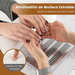 Mesa de manicure unhas portátil com lâmpada LED ajustável Coletor de pó elétrico 4 rodas bloqueáveis 90 x 43 x 73 cm Branco