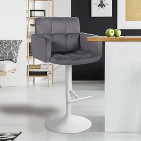 Banco de bar Los Angeles em veludo com estrutura branca 93-113 x 60 x 56 cm Cinzento escuro