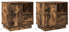 Cômodas de Canto com Luzes LED 2 pcs Carvalho Fumado 50x34,5x50 cm