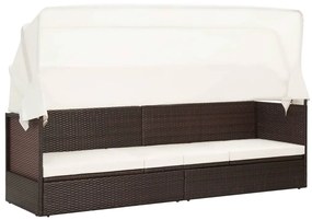 vidaXL Sofá de jardim com toldo vime castanho