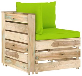 Sofá de canto seccional c/ almofadões madeira impregnada verde