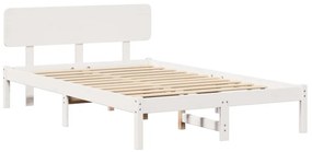 Estrado de Cama com Cabeceira Branca 120x190 cm, Madeira de Pinho Sóli