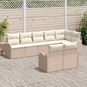 Conjunto de Sofá de Jardim vidaXL 8 Peças com Almofadas Bege Rattan