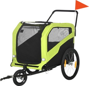 PawHut Reboque 2 em 1 para cães, função de carrinho, 2 entradas, janelas de rede, proteção solar, estrutura de aço, verde, 170 x 77 x 90 cm | Aosom Portugal