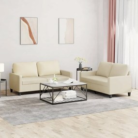 2 pcs conjunto sofás c/ almofadões couro artificial cor creme