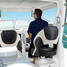 Assento de barco desportivo dobrável com encosto de 53 cm de altura e encosto estofado em couro PVC impermeável Preto