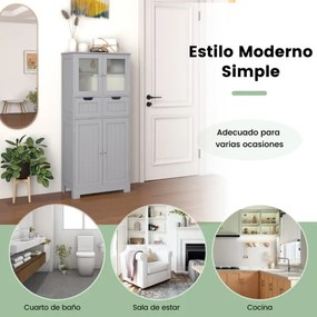 Armário de armazenamento com 4 portas Armário de casa de banho ou Cozinha sala de estar independente 2 gavetas prateleira 60 x 30 x 128 cm cinza