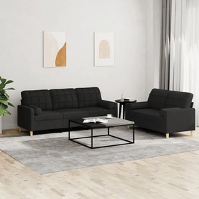 3201326 vidaXL 2 pcs conjunto de sofás com almofadas tecido preto