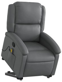 Poltrona massagens reclinável elevatória couro artif. cinzento