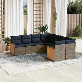 vidaXL 8 pcs conjunto sofás p/ jardim c/ almofadões vime PE cinzento