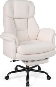 Cadeira de Escritório com Apoio para os Pés, 63-114 x 78 x 118-125 cm, Encosto Reclinável, Branco