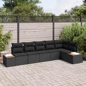 vidaXL Conjunto de 6 Peças de Sofá de Jardim com Almofadas Preto Rattan Polietileno Acácia