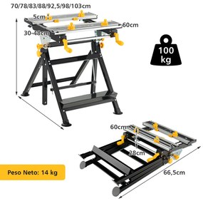 Mesa de trabalho dobrável Bancada portátil com plataforma inclinável e altura ajustável em 7 níveis de carga de alumínio 100 kg