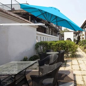 Guarda-sol montado na parede 250 cm x 184 cm  com poste ajustável e inclinável resistente para jardim, varanda, pátio azul