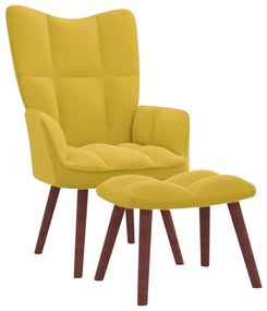 328069 vidaXL Cadeira de descanso com banco veludo amarelo mostarda