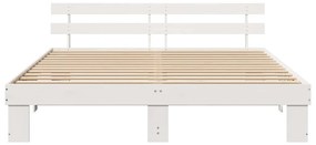 Estrado de Cama com Cabeceira Branca 200x200 cm Madeira Sólida Pinho