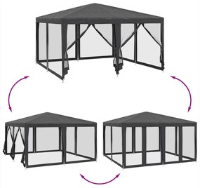 Tenda p/ festas 8 paredes laterais malha 4x4 m PEAD antracite