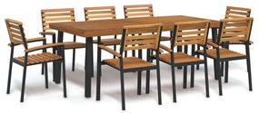 vidaXL Conj. jantar p/ jardim 9 pcs madeira de acácia maciça e metal