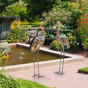 Conjunto de 2 estátuas de jardim de grous metálicos para decoração ao ar livre