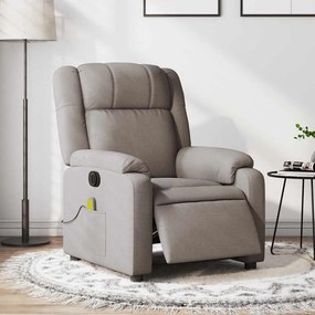 vidaXL Poltrona reclinável massagens elétrica tecido cinza-acastanhado