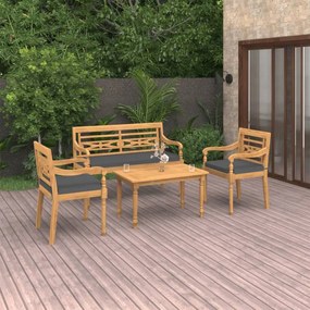 vidaXL 4 pcs conj. lounge jardim c/ almofadões madeira de teca maciça