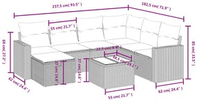 8 pcs conjunto sofás de jardim com almofadões vime PE preto