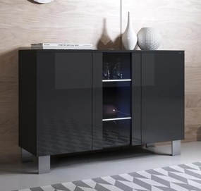 Aparador Moderno Valongo do Vouga – 120x82 cm – Preto com LED Azul e P