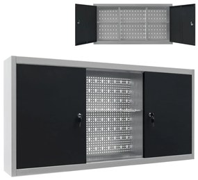 145366 vidaXL Armário ferramentas parede industrial metal cinzento e preto