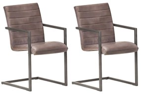 Cadeiras de jantar cantilever 2 pcs couro genuíno castanho