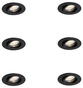 Conjunto de 6 focos embutidos pretos inclináveis 6,5cm incluindo LED IP54 Ultra Slim - Pupil