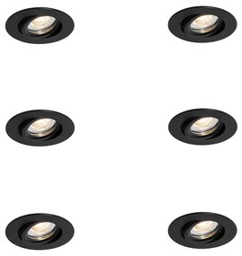 Conjunto de 6 Focos Encastráveis Orientáveis Pretos 6,5 cm com LED IP54 Ultra Finos - Pupil