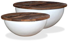 vidaXL Conj. mesas centro 2 pcs madeira reciclada branco forma tigela