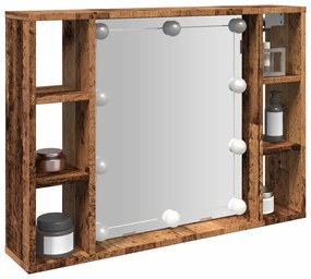 vidaXL Armário espelhado c/ luzes LED derivados madeira madeira velha