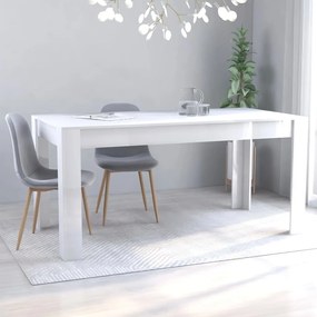 vidaXL Mesa de jantar 160x80x76 cm contraplacado branco brilhante