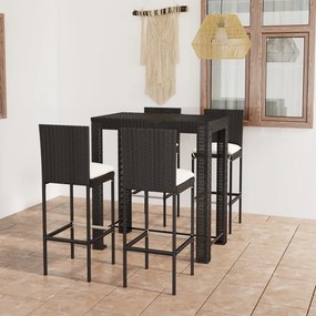 vidaXL 5 pcs conjunto de bar p/ exterior c/ almofadões vime PE preto