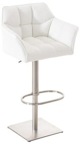 Banco de bar Damaso em couro sintético e estrutura prateada 64 x 88-113 x 45 cm Branco