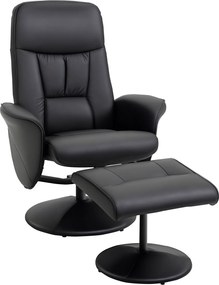 HOMCOM Poltrona Relax com Apoio para os Pés Estofada em PU Poltrona Relax Reclinável até 145° e Giratório 360° 81x81x105cm Preto | Aosom Portugal