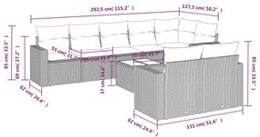 9 pcs conjunto sofás p/ jardim c/ almofadões vime PE castanho