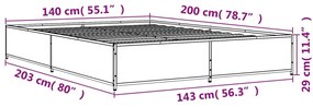 Estrutura de cama 140x200 cm derivados de madeira/metal
